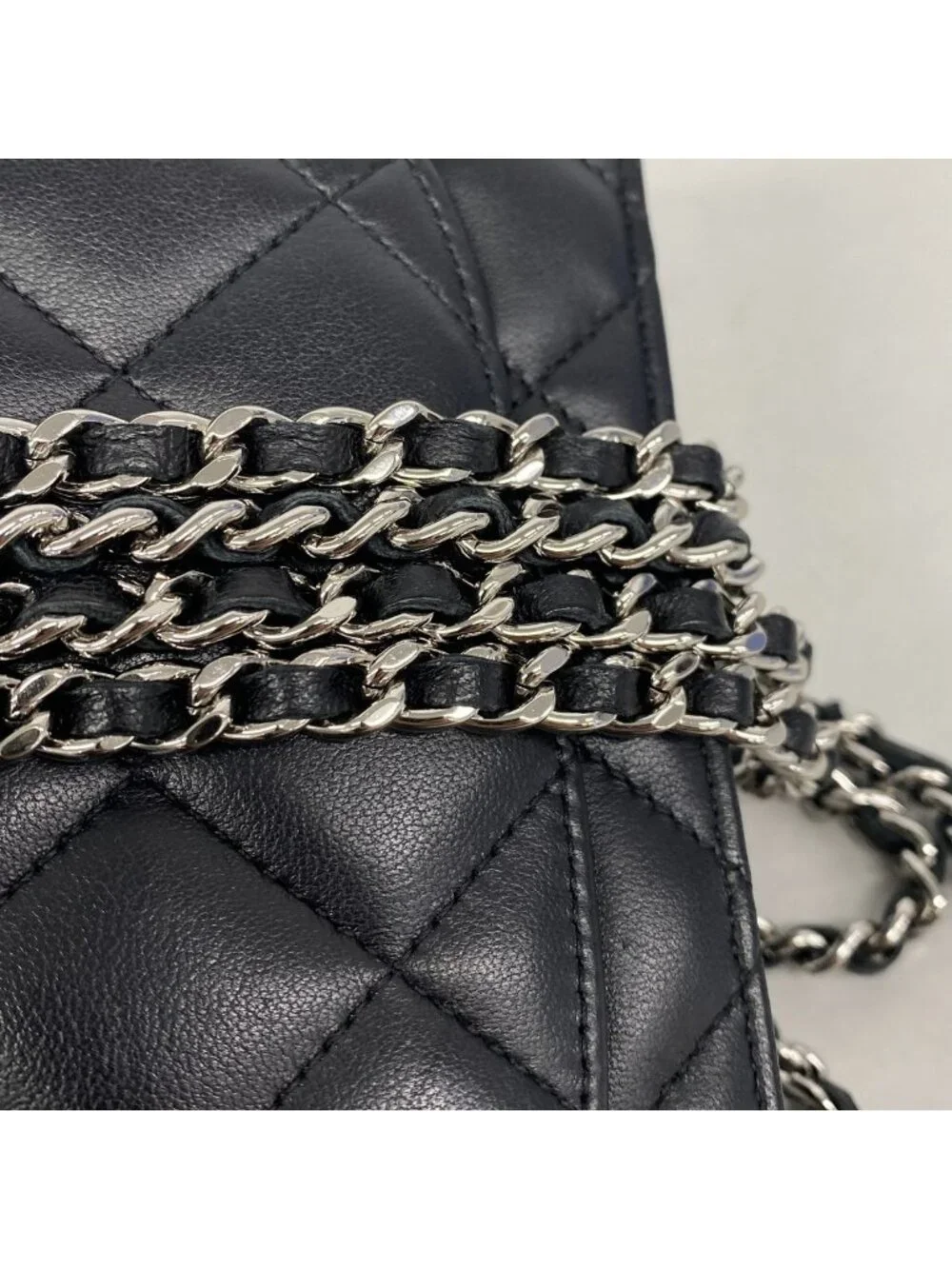 Chanel Wallet on Chain Quilted Lambskin Black Silver Shoulder Bag